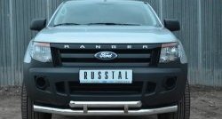 21 999 р. Защита переднего бампера (2 трубыØ76 и 63 мм с декор. элементами, нержавейка) SLITKOFF Ford Ranger RapCab дорестайлинг (2011-2016)  с доставкой в г. Керчь. Увеличить фотографию 2