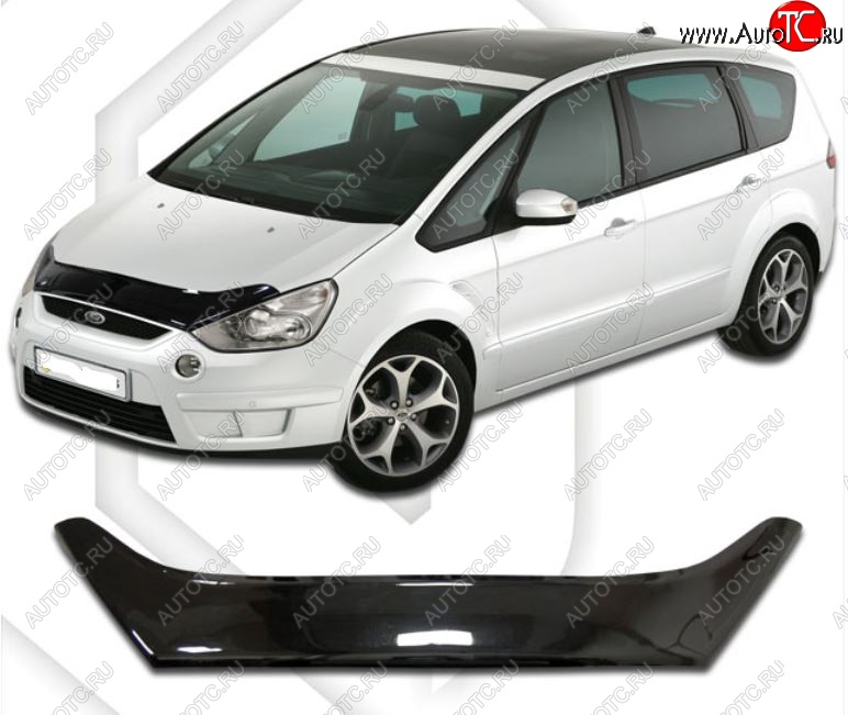 2 079 р. Дефлектор капота CA-Plastic  Ford S-Max  1 (2006-2010) дорестайлинг (Classic черный, Без надписи)  с доставкой в г. Керчь