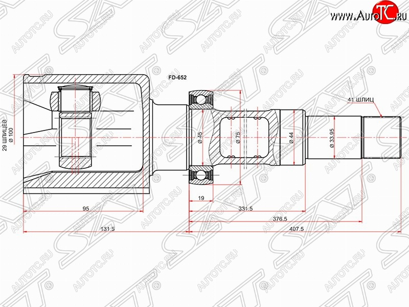 7 499 р. Правый шрус внутренний SAT (шлицы 29/41, сальник 44 мм, 2.2 TDCi 85PS) Ford Transit цельнометаллический фургон (2006-2014)  с доставкой в г. Керчь