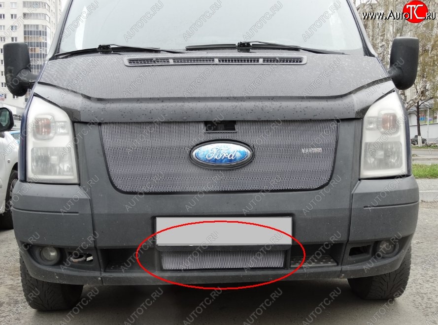 1 539 р. Нижняя защитная сетка на бампер (рестайлинг) Russtal (хром) Ford Transit цельнометаллический фургон (2006-2014)  с доставкой в г. Керчь