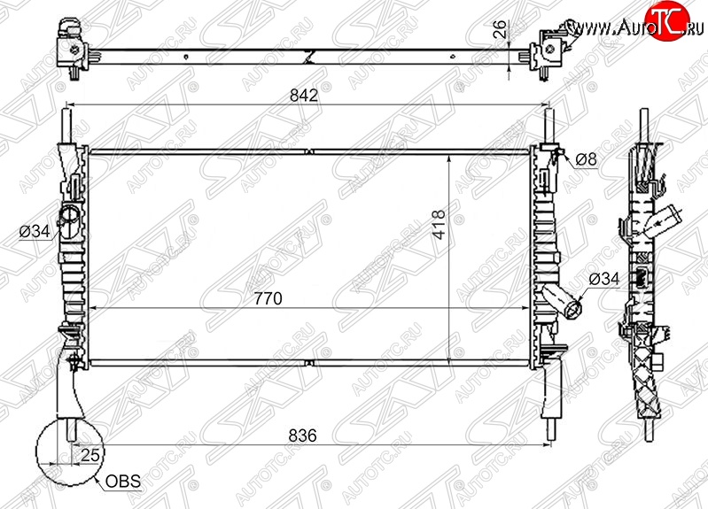 4 999 р. Радиатор двигателя SAT (трубчатый, 2.2TD/2.3/2.4TD, МКПП) Ford Transit цельнометаллический фургон (2006-2014)  с доставкой в г. Керчь