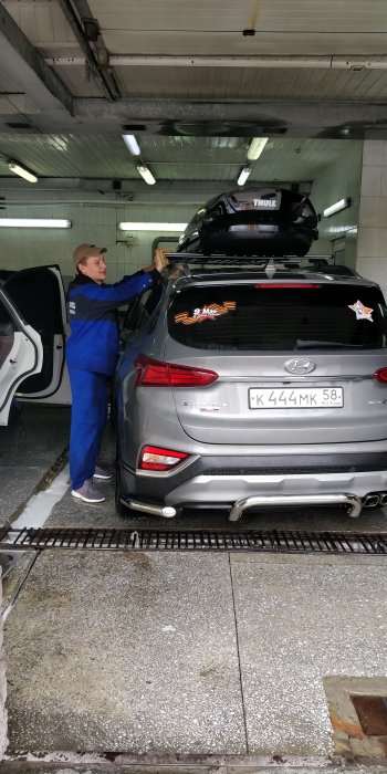 12 299 р. Защита заднего бампера Slitkoff (уголки, d57)  Hyundai Santa Fe  TM (2018-2021) дорестайлинг (Нержавейка, Полированная)  с доставкой в г. Керчь. Увеличить фотографию 2