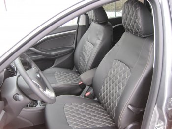 7 199 р. Чехлы для сидений Lord Autofashion Турин Ромб (экокожа)  Лада Веста  SW 2181 (2017-2025) универсал дорестайлинг, универсал рестайлинг (Чёрный, вставка чёрная, строчка бежевая)  с доставкой в г. Керчь. Увеличить фотографию 5