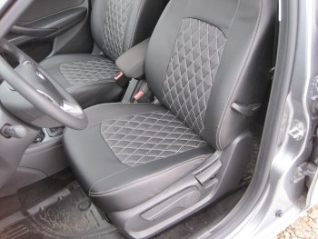 7 199 р. Чехлы для сидений Lord Autofashion Турин Ромб (экокожа)  Лада Веста  SW 2181 (2017-2025) универсал дорестайлинг, универсал рестайлинг (Чёрный, вставка чёрная, строчка бежевая)  с доставкой в г. Керчь. Увеличить фотографию 4