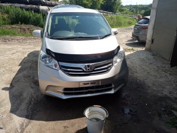 2 699 р. Дефлектор капота (GB3) CA-Plastic Honda Freed GB3,GB4 минивэн дорестайлинг (2008-2011) (Classic черный, Без надписи)  с доставкой в г. Керчь. Увеличить фотографию 2