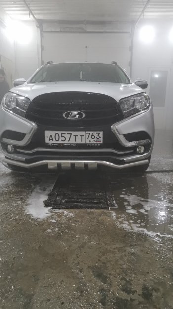 9 299 р. Защита переднего бампера из изогнутой трубы диаметром 42 мм Slitkoff  Лада XRAY (2016-2022) (Цвет: нержавеющая полированная сталь)  с доставкой в г. Керчь. Увеличить фотографию 6