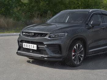 Защита переднего бампера (Ø57/Ø42) SLITKOFF Geely Tugella  FY11,HPBA4 (2019-2025) дорестайлинг, рестайлинг (нержавейка с полимерным покрытием, черный)