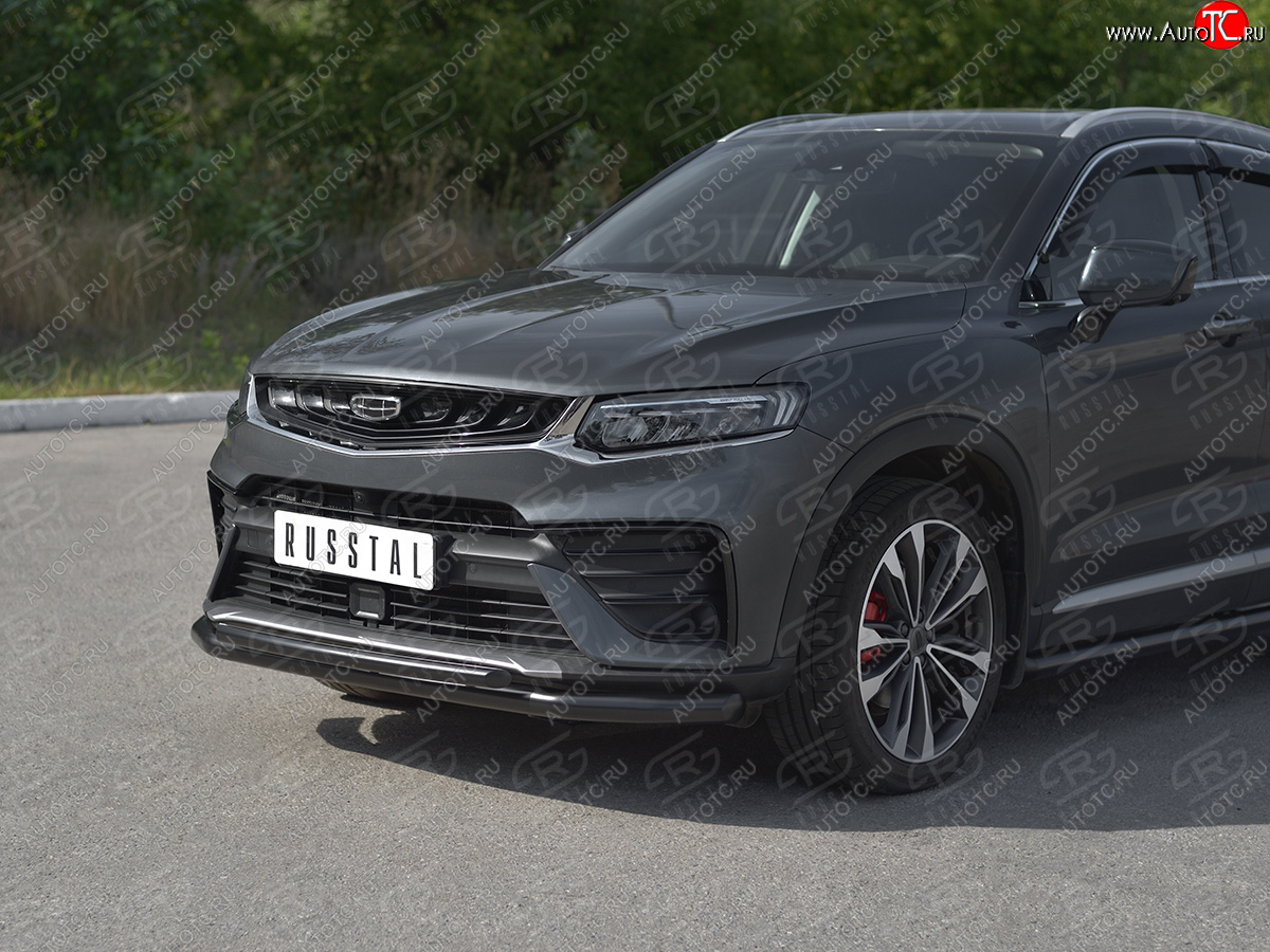 13 999 р. Защита переднего бампера (Ø57/Ø42) SLITKOFF Geely Tugella FY11,HPBA4 дорестайлинг (2019-2023) (нержавейка с полимерным покрытием, черный)  с доставкой в г. Керчь