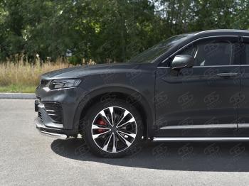 13 999 р. Защита переднего бампера (Ø57/Ø42) SLITKOFF Geely Tugella FY11,HPBA4 дорестайлинг (2019-2023) (нержавейка с полимерным покрытием, черный)  с доставкой в г. Керчь. Увеличить фотографию 3