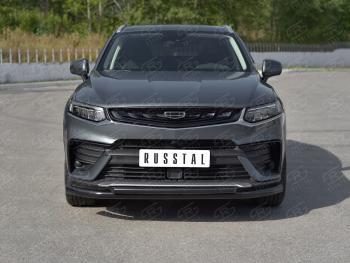 13 999 р. Защита переднего бампера (Ø57/Ø42) SLITKOFF Geely Tugella FY11,HPBA4 дорестайлинг (2019-2023) (нержавейка с полимерным покрытием, черный)  с доставкой в г. Керчь. Увеличить фотографию 4