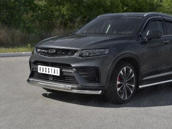 Защита переднего бампера (Ø57/Ø42 мм) SLITKOFF Geely Tugella  FY11,HPBA4 (2019-2025) дорестайлинг, рестайлинг (нержавейка полированная)