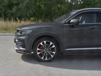 9 399 р. Защита переднего бампера (Ø57 мм) SLITKOFF Geely Tugella FY11,HPBA4 дорестайлинг (2019-2023) (нержавейка с полимерным покрытием, черный)  с доставкой в г. Керчь. Увеличить фотографию 2
