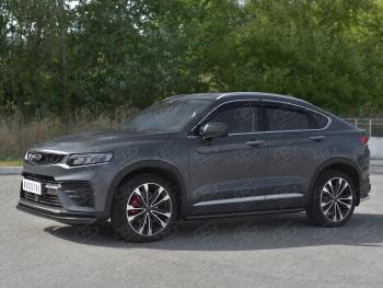 9 399 р. Защита переднего бампера (Ø57 мм) SLITKOFF Geely Tugella FY11,HPBA4 дорестайлинг (2019-2023) (нержавейка с полимерным покрытием, черный)  с доставкой в г. Керчь. Увеличить фотографию 3