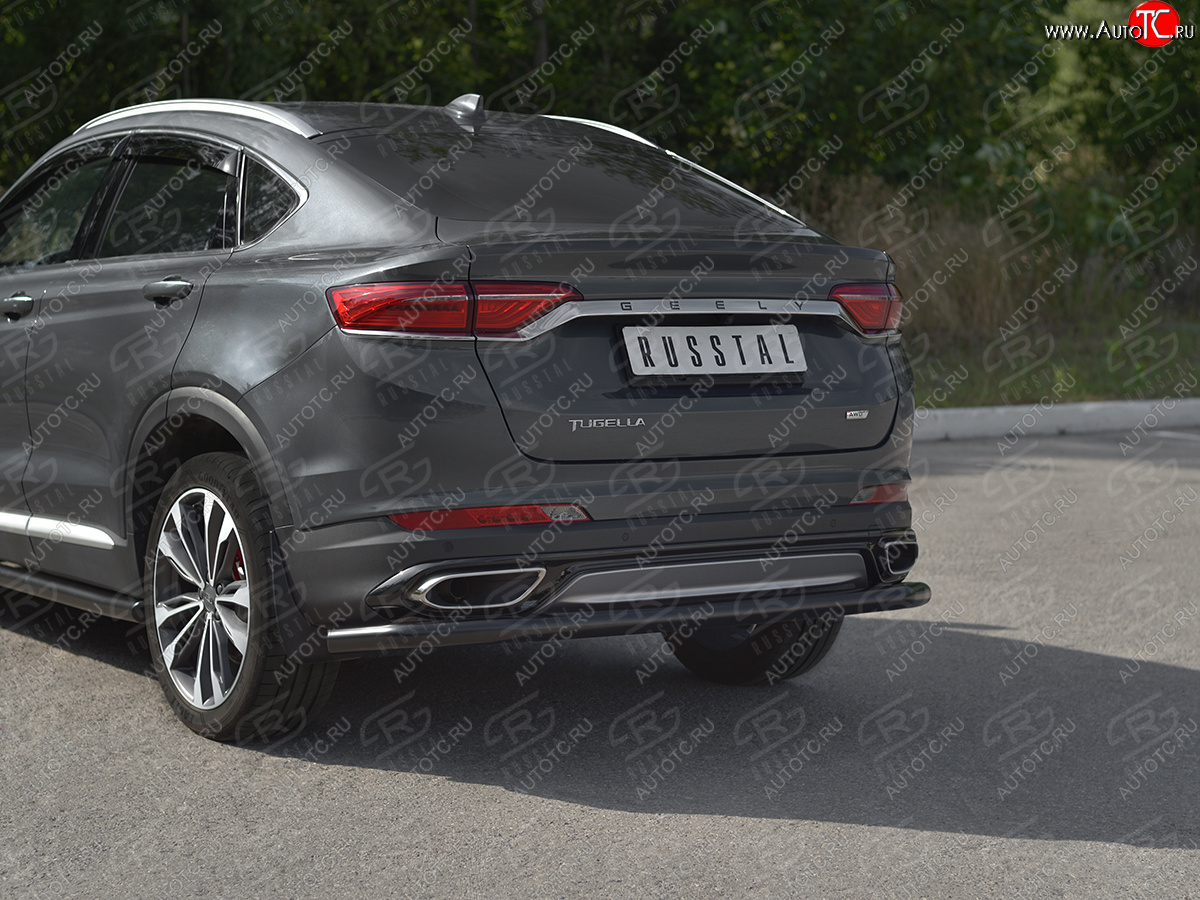 8 799 р. Защита заднего бампера (Ø57 мм) SLITKOFF  Geely Tugella  FY11,HPBA4 (2019-2025) дорестайлинг, рестайлинг (нержавейка с полимерным покрытием, черный)  с доставкой в г. Керчь