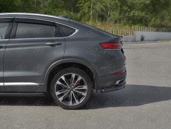 8 799 р. Защита заднего бампера (Ø57 мм) SLITKOFF  Geely Tugella  FY11,HPBA4 (2019-2025) дорестайлинг, рестайлинг (нержавейка с полимерным покрытием, черный)  с доставкой в г. Керчь. Увеличить фотографию 2