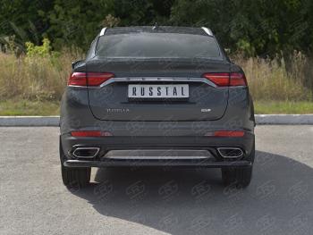 8 799 р. Защита заднего бампера (Ø57 мм) SLITKOFF  Geely Tugella  FY11,HPBA4 (2019-2025) дорестайлинг, рестайлинг (нержавейка с полимерным покрытием, черный)  с доставкой в г. Керчь. Увеличить фотографию 3