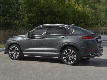 8 799 р. Защита заднего бампера (Ø57 мм) SLITKOFF  Geely Tugella  FY11,HPBA4 (2019-2025) дорестайлинг, рестайлинг (нержавейка с полимерным покрытием, черный)  с доставкой в г. Керчь. Увеличить фотографию 4