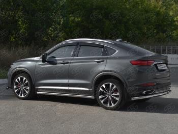 13 399 р. Защита заднего бампера (Ø57 мм) SLITKOFF  Geely Tugella  FY11,HPBA4 (2019-2025) дорестайлинг, рестайлинг (нержавейка полированная)  с доставкой в г. Керчь. Увеличить фотографию 4