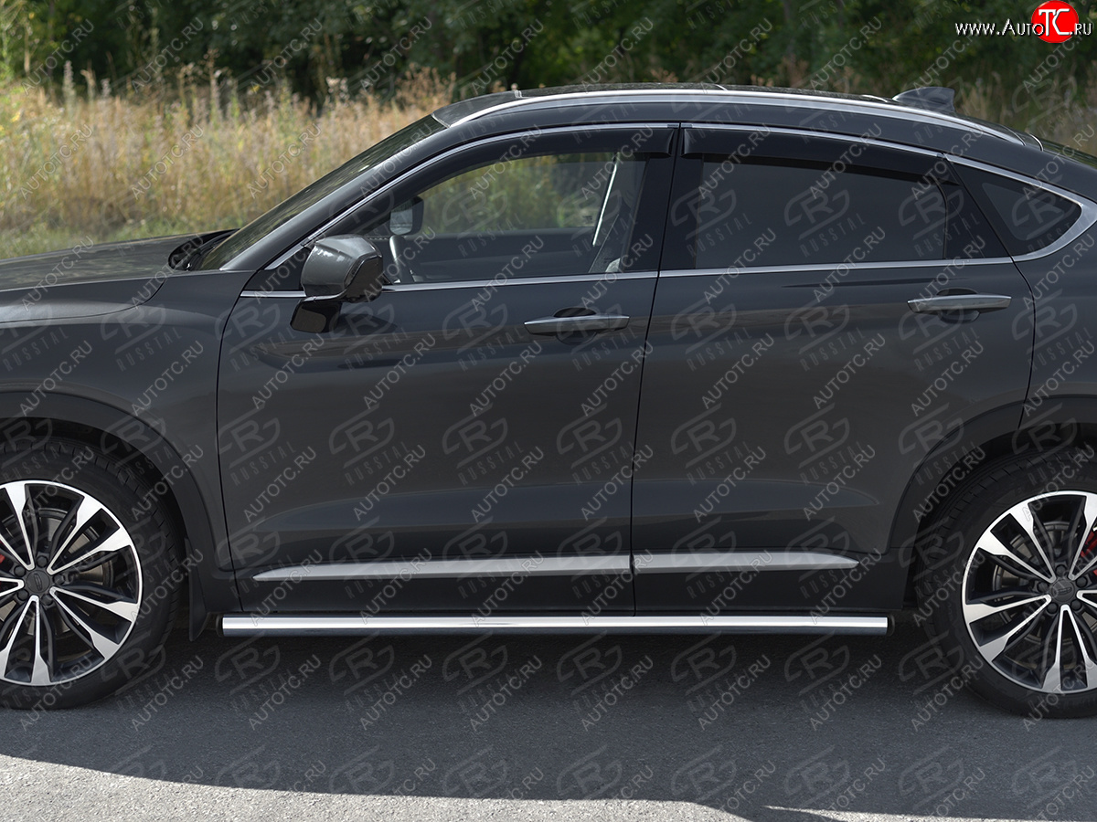 16 449 р. Защита порогов (труба, d63 мм) SLITKOFF Geely Tugella FY11,HPBA4 дорестайлинг (2019-2023) (Торцы с пластиковыми заглушками)  с доставкой в г. Керчь