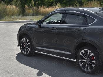 Защита порогов (труба, d63 мм) SLITKOFF Geely Tugella  FY11,HPBA4 (2019-2025) дорестайлинг, рестайлинг (Круглые торцы 90°)