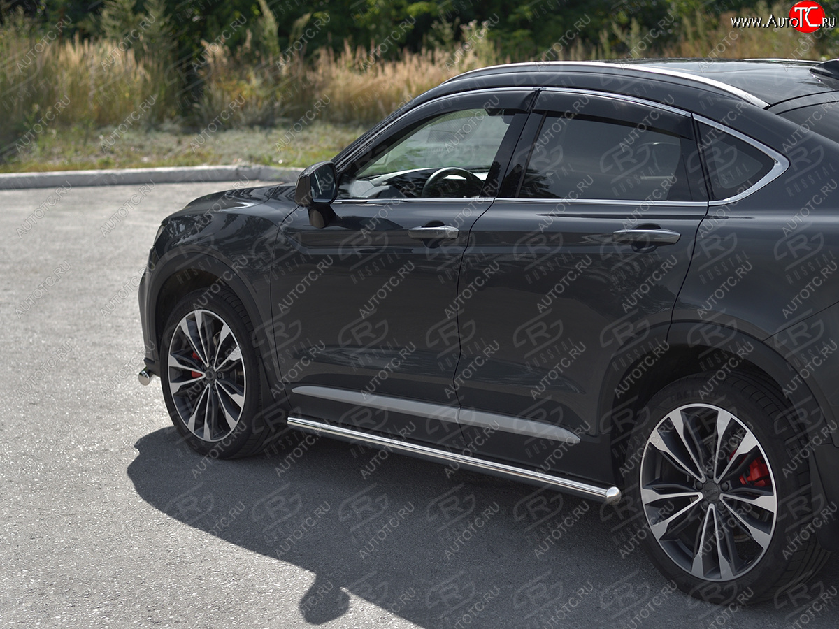 17 499 р. Защита порогов (труба, d63 мм) SLITKOFF  Geely Tugella  FY11,HPBA4 (2019-2025) дорестайлинг, рестайлинг (Круглые торцы 90°)  с доставкой в г. Керчь