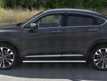 Защита порогов (труба, d63 мм) SLITKOFF Geely Tugella  FY11,HPBA4 (2019-2025) дорестайлинг, рестайлинг (Торцы со срезом 45°)