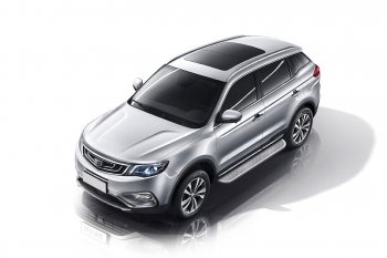 Защита порогов Slitkoff (d57, с листом) Geely Atlas NL3 (2016-2022) (Нержавейка)