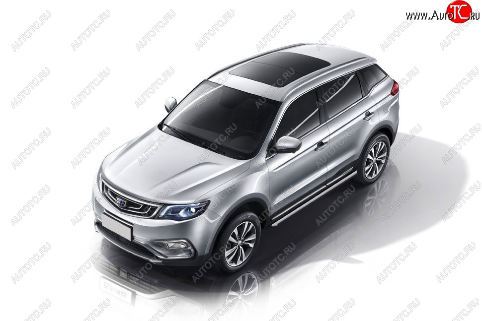 8 499 р. Защита порогов Slitkoff (d57 мм)  Geely Atlas  NL3 - Atlas Pro  NL3 (Сталь с полимерным покрытием. Цвет: серебристый)  с доставкой в г. Керчь