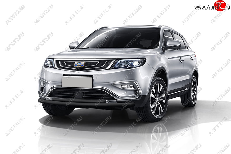 9 699 р. Защита переднего бампера Slitkoff (двойная, d57/42 мм) Geely Atlas NL3 (2016-2022) (Сталь с полимерным покрытием. Цвет: чёрный)  с доставкой в г. Керчь