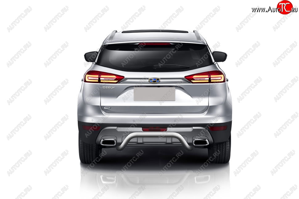 7 599 р. Защита заднего бампера Slitkoff (d57 мм)  Geely Atlas  NL3 (2016-2022) (Сталь с полимерным покрытием. Цвет: серебристый)  с доставкой в г. Керчь