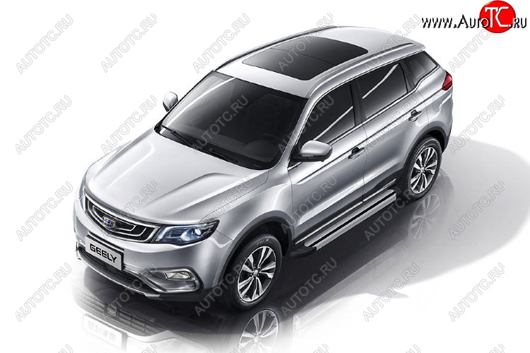 10 699 р. Пороги алюминиевые Slitkoff  Geely Atlas  NL3 - Atlas Pro  NL3 (Luxe Silver)  с доставкой в г. Керчь
