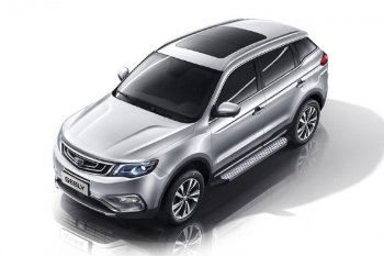 Пороги алюминиевые Slitkoff Geely Atlas NL3 (2016-2022) (Standart Silver)