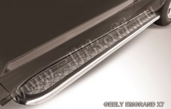Защита порогов Slitkoff (с листом, d57 мм) Geely Emgrand X7 (2011-2015) дорестайлинг (Нержавейка)