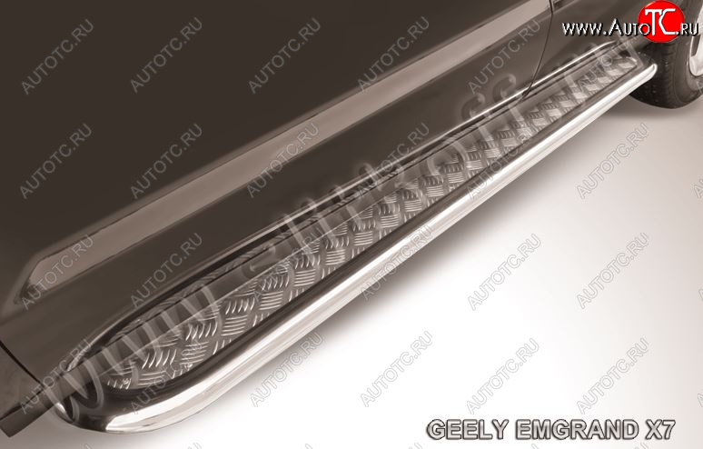 18 349 р. Защита порогов Slitkoff (с листом, d57 мм) Geely Emgrand X7 дорестайлинг (2011-2015) (Нержавейка)  с доставкой в г. Керчь
