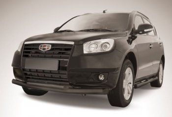 Защита переднего бампера Slitkoff (двойная, d76/57 мм) Geely Emgrand X7 (2011-2015) дорестайлинг (Сталь с полимерным покрытием. Цвет: чёрный)