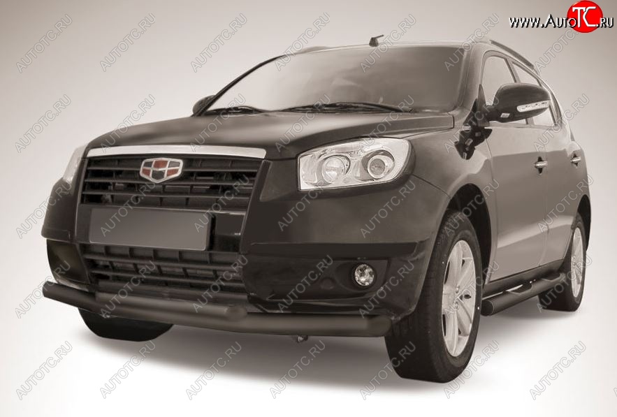 9 999 р. Защита переднего бампера Slitkoff (двойная, d76/57 мм) Geely Emgrand X7 дорестайлинг (2011-2015) (Сталь с полимерным покрытием. Цвет: чёрный)  с доставкой в г. Керчь