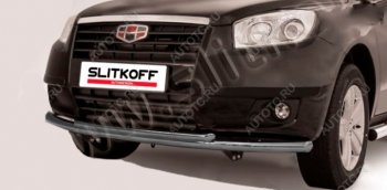 Защита переднего бампера Slitkoff (Ø 57+Ø 42, двойная радиусная) Geely Emgrand X7 (2011-2015) дорестайлинг (Цвет: серебристый)