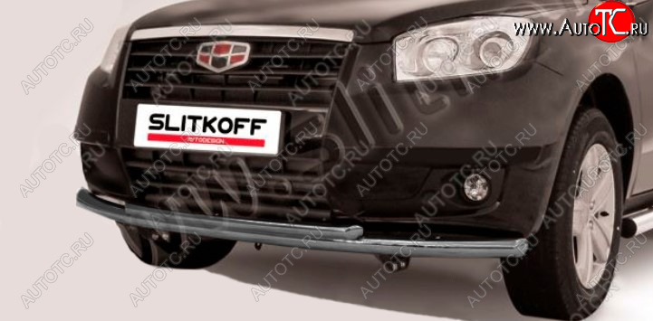 9 199 р. Защита переднего бампера Slitkoff (Ø 57+Ø 42, двойная радиусная)  Geely Emgrand X7 (2011-2015) дорестайлинг (Цвет: серебристый)  с доставкой в г. Керчь