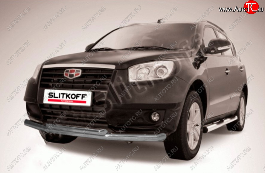 9 999 р. Защита переднего бампера Slitkoff (Ø 76+Ø 57, двойная).  Geely Emgrand X7 (2011-2015) дорестайлинг (Цвет: серебристый)  с доставкой в г. Керчь