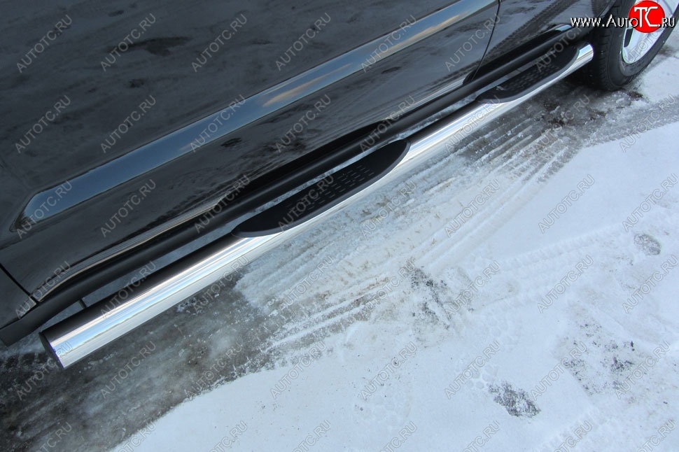 18 349 р. Защита порогов Slitkoff (d76, с проступями)  Geely Emgrand X7 (2015-2018) 1-ый рестайлинг (Нержавейка, Полированная)  с доставкой в г. Керчь