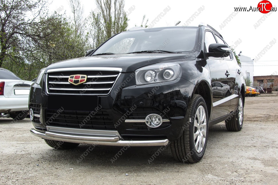 13 199 р. Защита переднего бампера Slitkoff (двойная радиусная, d57/42 мм)  Geely Emgrand X7 (2015-2018) 1-ый рестайлинг (Нержавейка, Полированная)  с доставкой в г. Керчь