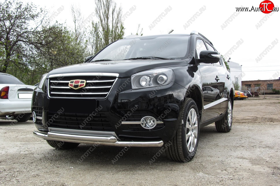 13 199 р. Защита переднего бампера Slitkoff (двойная, d57/57 мм)  Geely Emgrand X7 (2015-2018) 1-ый рестайлинг (Нержавейка, Полированная)  с доставкой в г. Керчь
