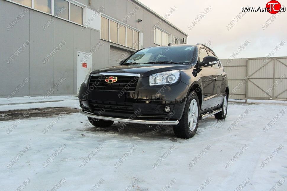 13 199 р. Защита переднего бампера Slitkoff (радиусная, d57 мм)  Geely Emgrand X7 (2015-2018) 1-ый рестайлинг (Нержавейка, Полированная)  с доставкой в г. Керчь