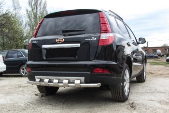 Защита заднего бампера Slitkoff (с декоративными элементами, d57 мм) Geely Emgrand X7 1-ый рестайлинг (2015-2018) (Нержавейка)