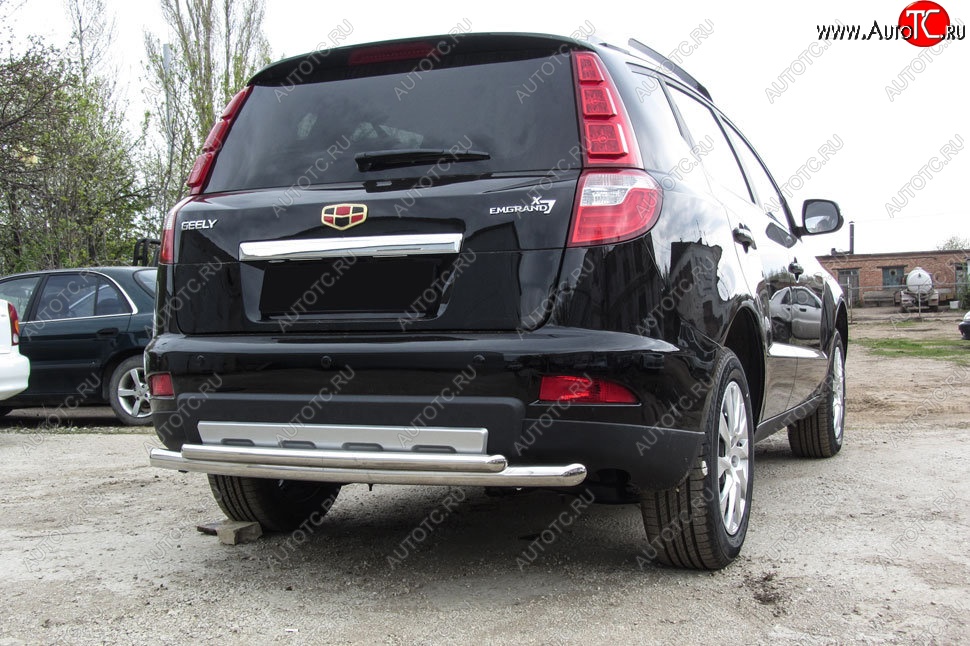 11 549 р. Защита заднего бампера Slitkoff (двойная радиусная, d57/42 мм)  Geely Emgrand X7 (2015-2018) 1-ый рестайлинг (Нержавейка, Полированная)  с доставкой в г. Керчь