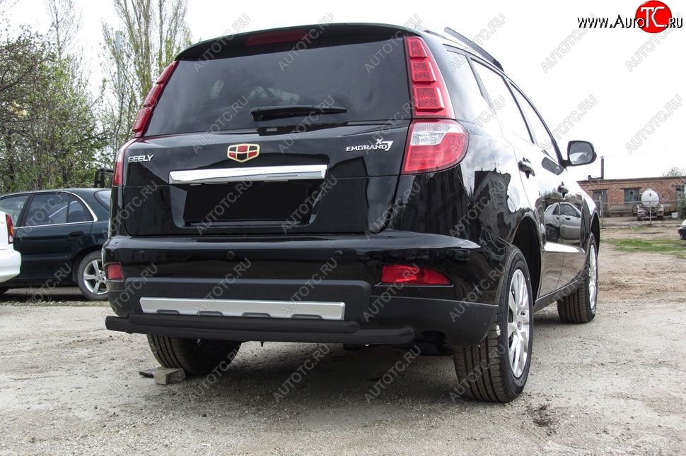 7 999 р. Защита заднего бампера Slitkoff (двойная радиусная, d57/42 мм) Geely Emgrand X7 1-ый рестайлинг (2015-2018) (Сталь с полимерным покрытием. Цвет: чёрный)  с доставкой в г. Керчь
