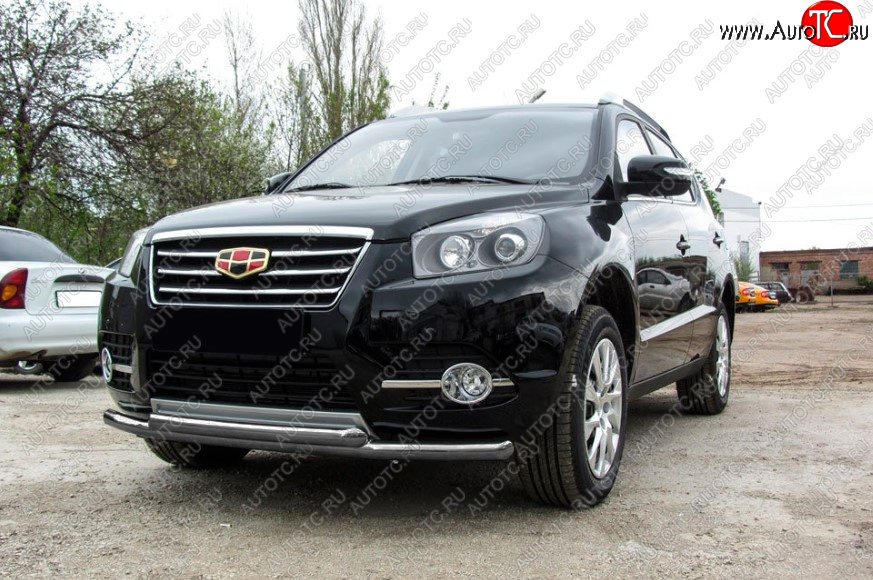 9 199 р. Защита переднего бампера Slitkoff (Ø 57+Ø 57).  Geely Emgrand X7 (2015-2018) 1-ый рестайлинг (Цвет: серебристый)  с доставкой в г. Керчь