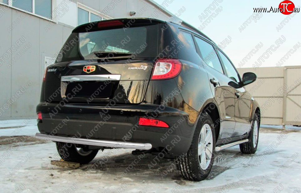 7 299 р. Защита заднего бампера Slitkoff (Ø 57, радиусная)  Geely Emgrand X7 (2015-2018) 1-ый рестайлинг (Сталь с полимерным покрытием. Цвет: серебристый)  с доставкой в г. Керчь