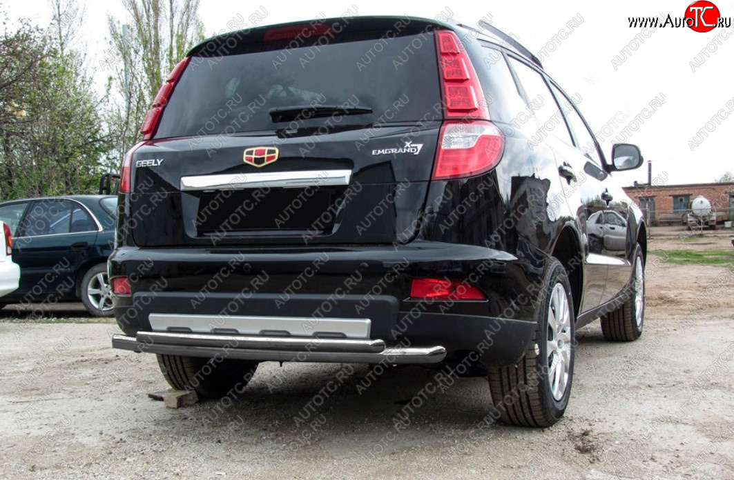 7 999 р. Защита заднего бампера Slitkoff (Ø 57+Ø 42, двойная радиусная)  Geely Emgrand X7 (2015-2018) 1-ый рестайлинг (Цвет: серебристый)  с доставкой в г. Керчь