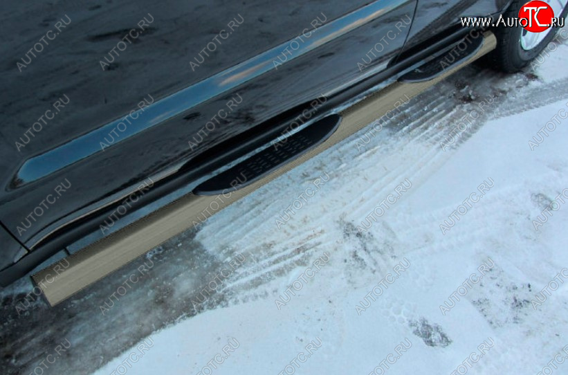 12 799 р. Защита порогов Slitkoff (Ø 76 мм, с проступями)  Geely Emgrand X7 (2015-2018) 1-ый рестайлинг (Цвет: серебристый)  с доставкой в г. Керчь